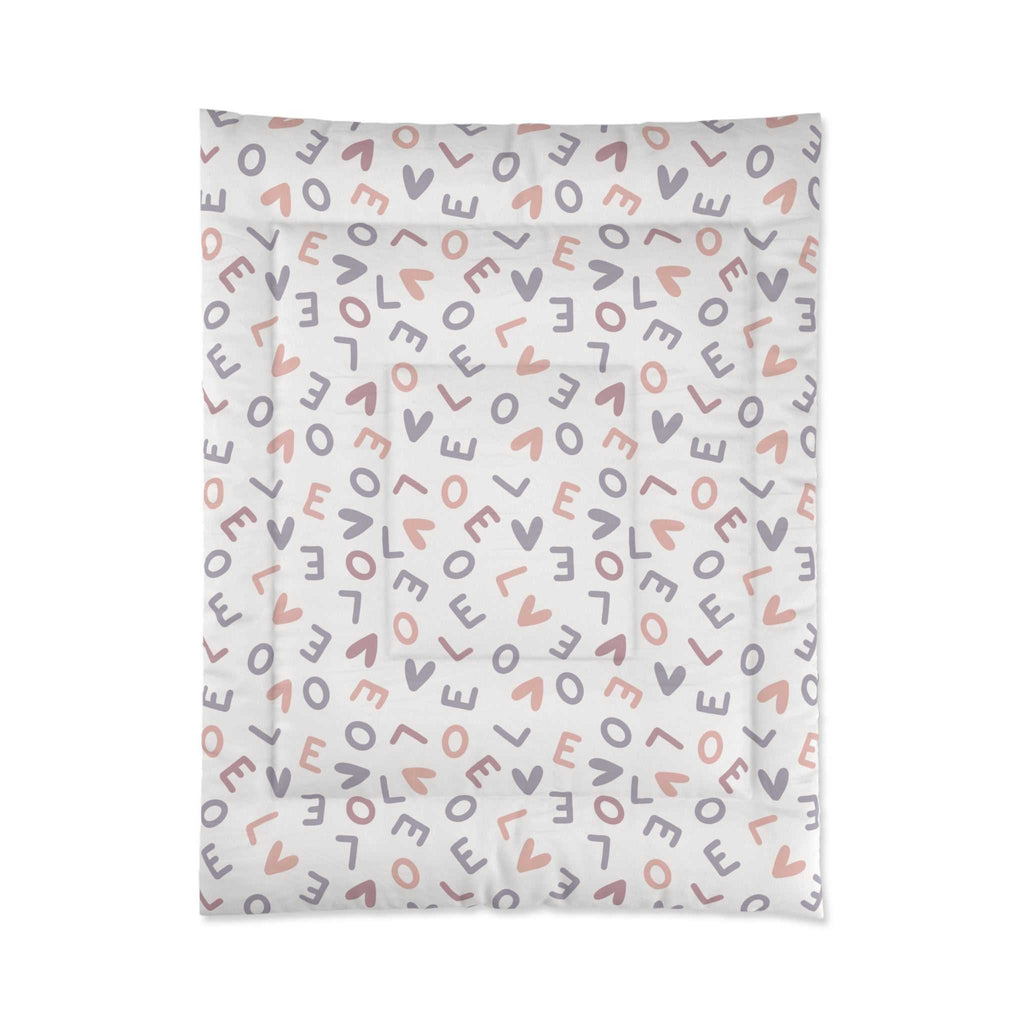 Love Design Comforter with playful love-themed print pattern