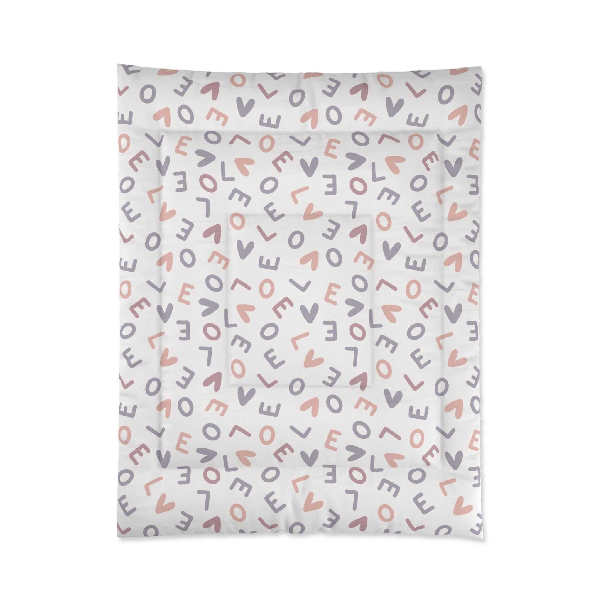 Love Design Comforter with playful love-themed print pattern