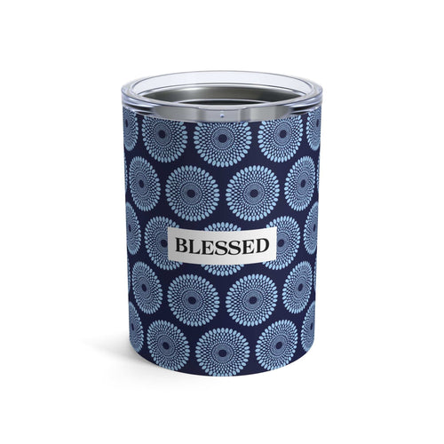 10oz African Print Tumbler with "BLESSED" text label