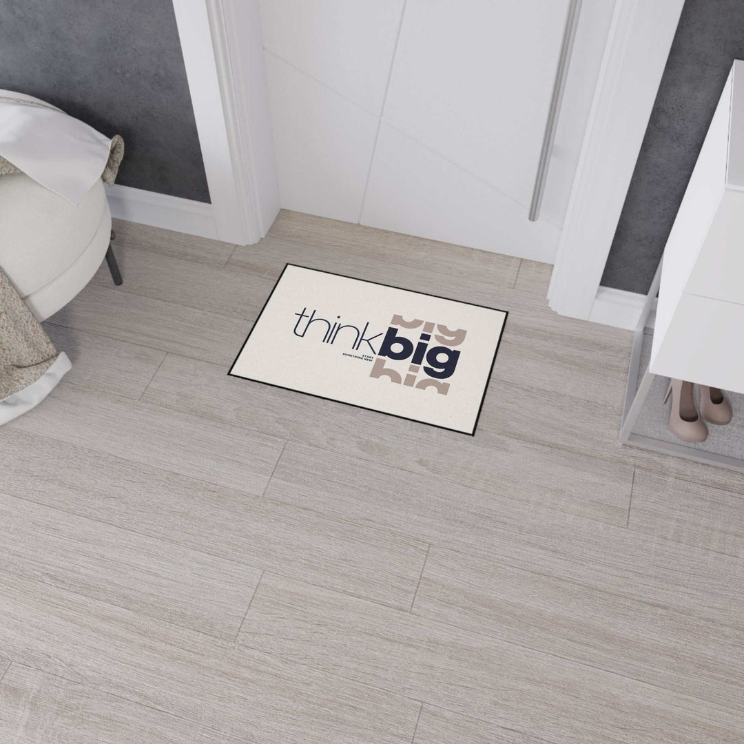 Think Big Floor Mat with custom design, black trim, non-slip backing, and vivid edge-to-edge print on 100% polyester