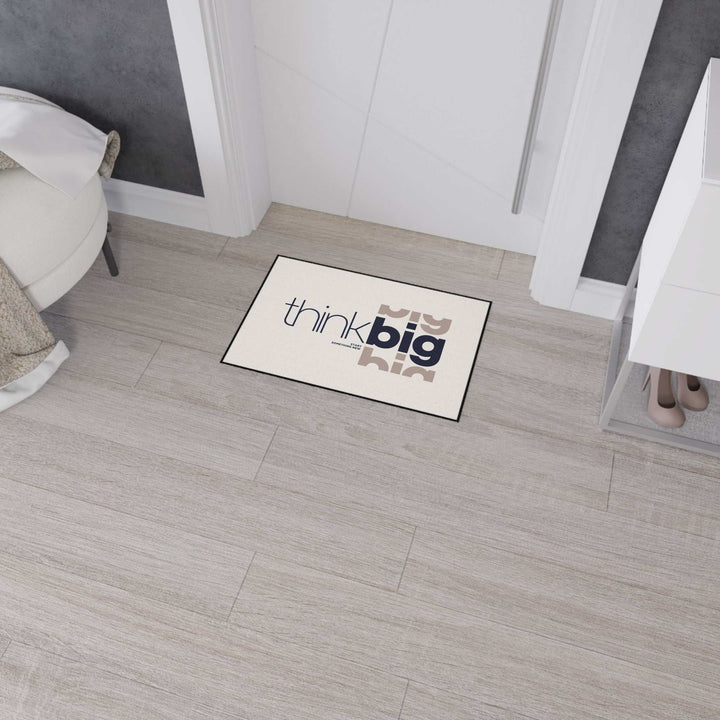 Think Big Floor Mat with custom design, black trim, non-slip backing, and vivid edge-to-edge print on 100% polyester