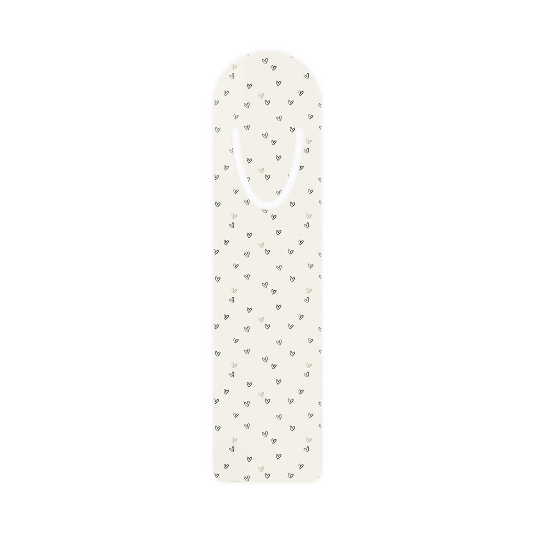 Love Pattern Bookmark with small heart designs, aluminum base, and top slot to hold book pages, ideal gift for readers