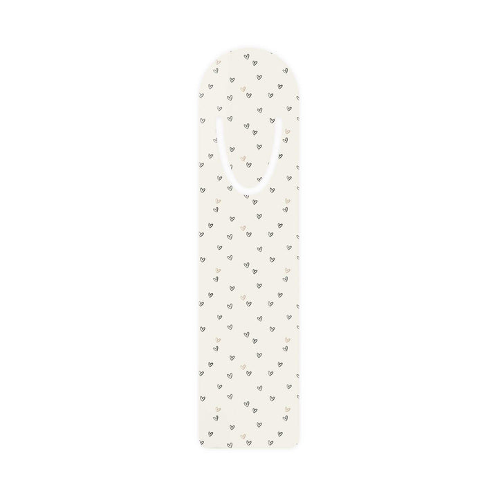 Love Pattern Bookmark with small heart designs, aluminum base, and top slot to hold book pages, ideal gift for readers