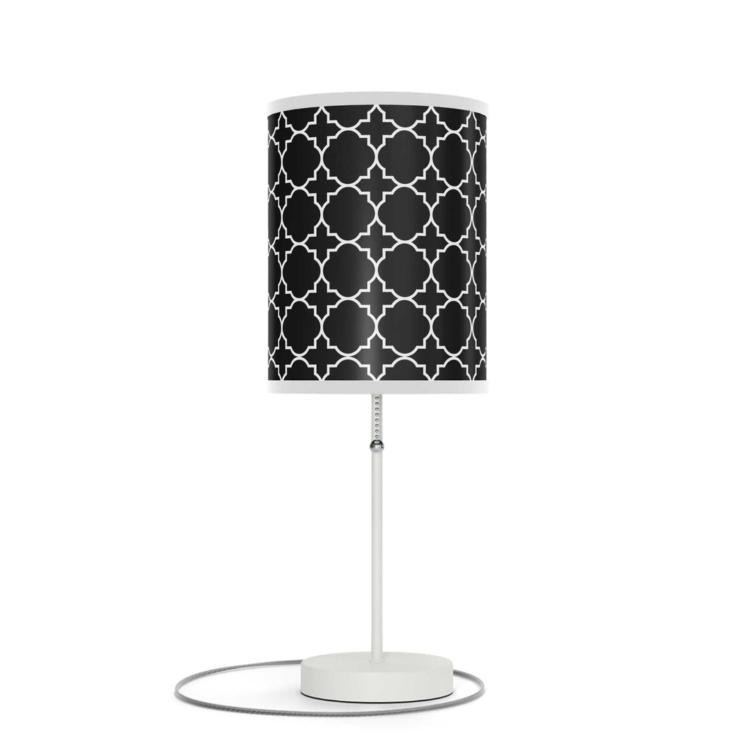 Faith Design Lamp with steel white base and black patterned high-res printed shade