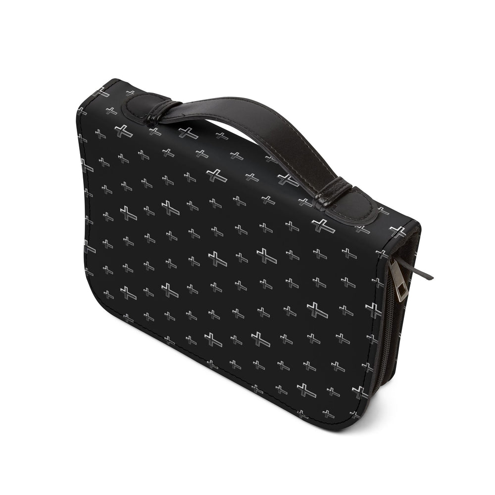 Black Christian Cross Bible Cover made of 100% PU leather with handle and zipper for Bible protection and style