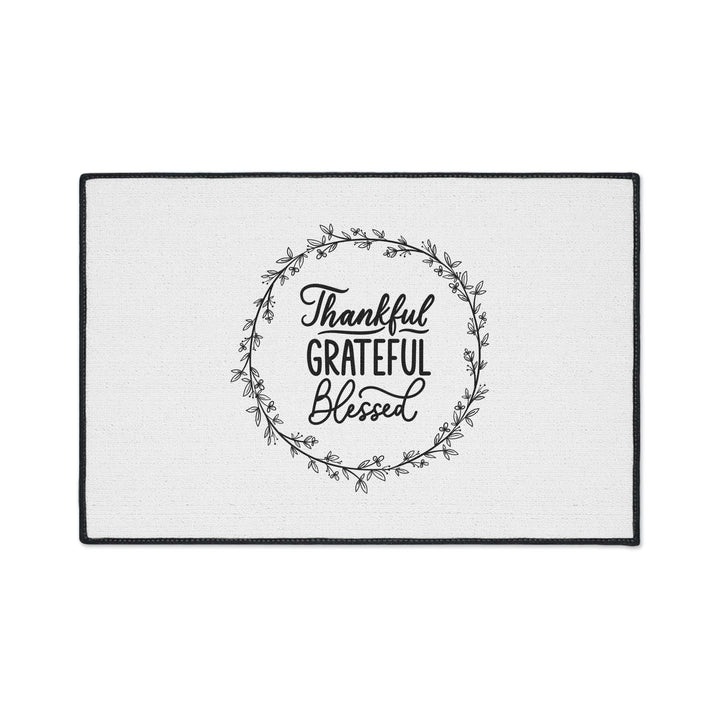 Inspirational floor mat with thankful grateful blessed design and non-slip backing