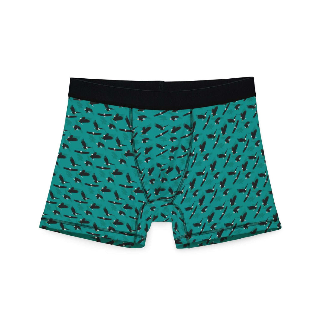 Men's Eagle Flying boxers with stretchy, soft polyester-spandex fabric and all-over eagle print design