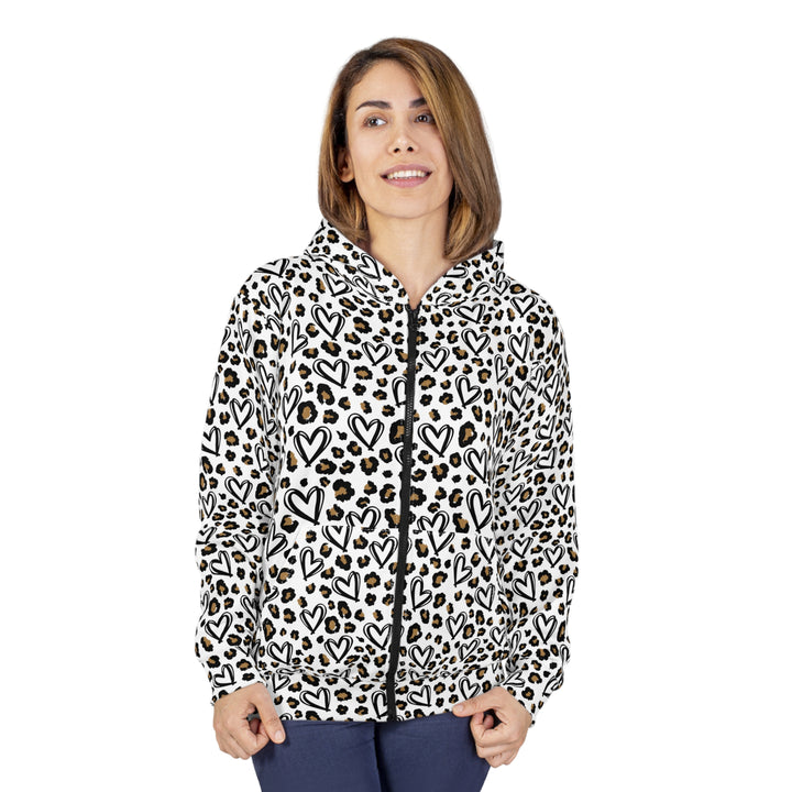 Hearts Pattern Zip Hoodie