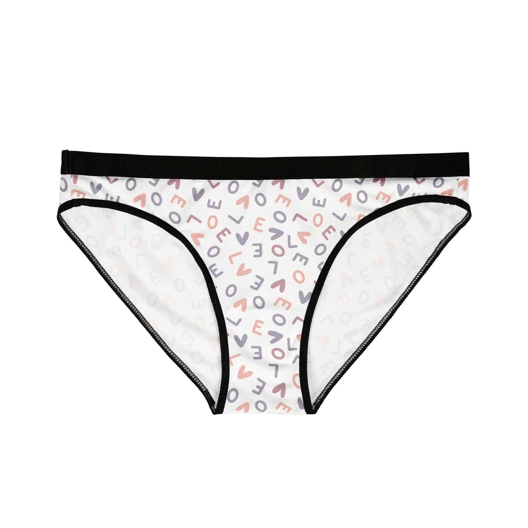 Love Pattern Underwear women's briefs with black waistband and multicolor love-themed print, breathable stretchy fabric for comfort and support