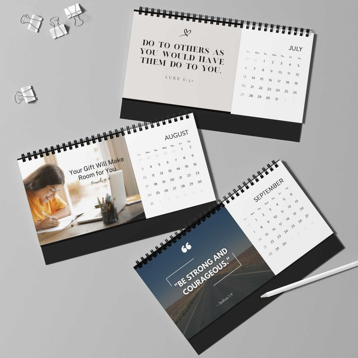 2025 desktop calendar with spiral binding and inspirational quotes