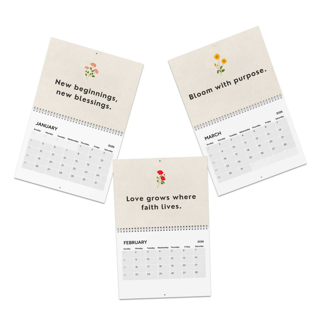 2026 Inspirational Calendar with motivational quotes and floral designs