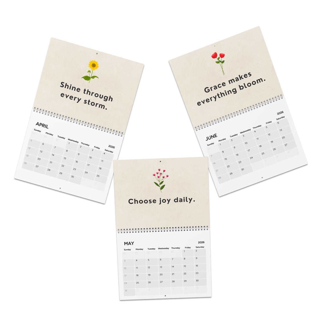 2026 Inspirational Calendar with motivational quotes, floral illustrations