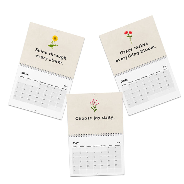 2026 Inspirational Calendar with motivational quotes, floral illustrations