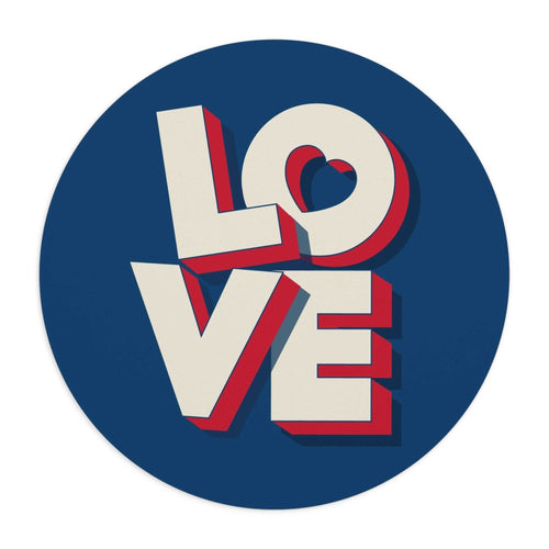 3D Love Mouse Pad round shape with beige and red text