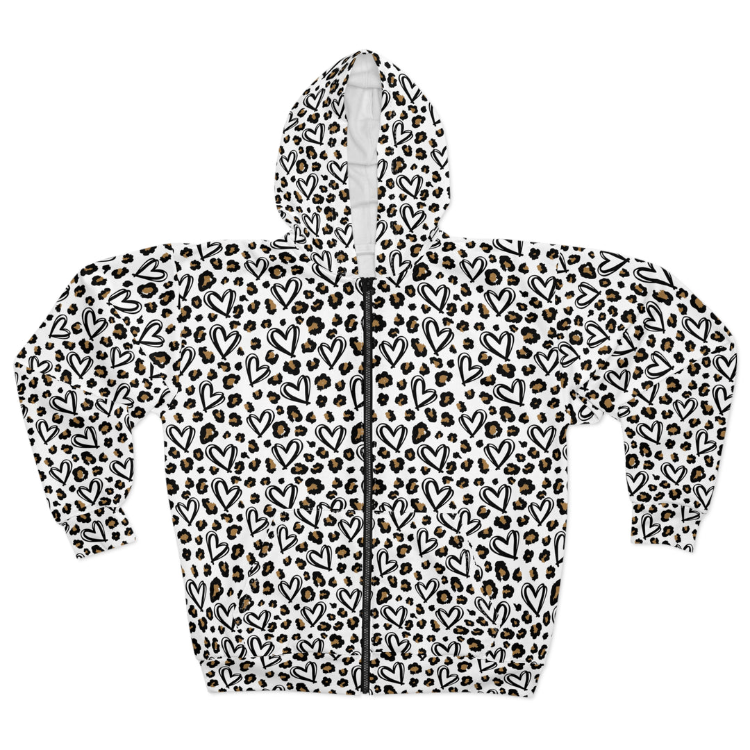 Hearts Pattern Zip Hoodie