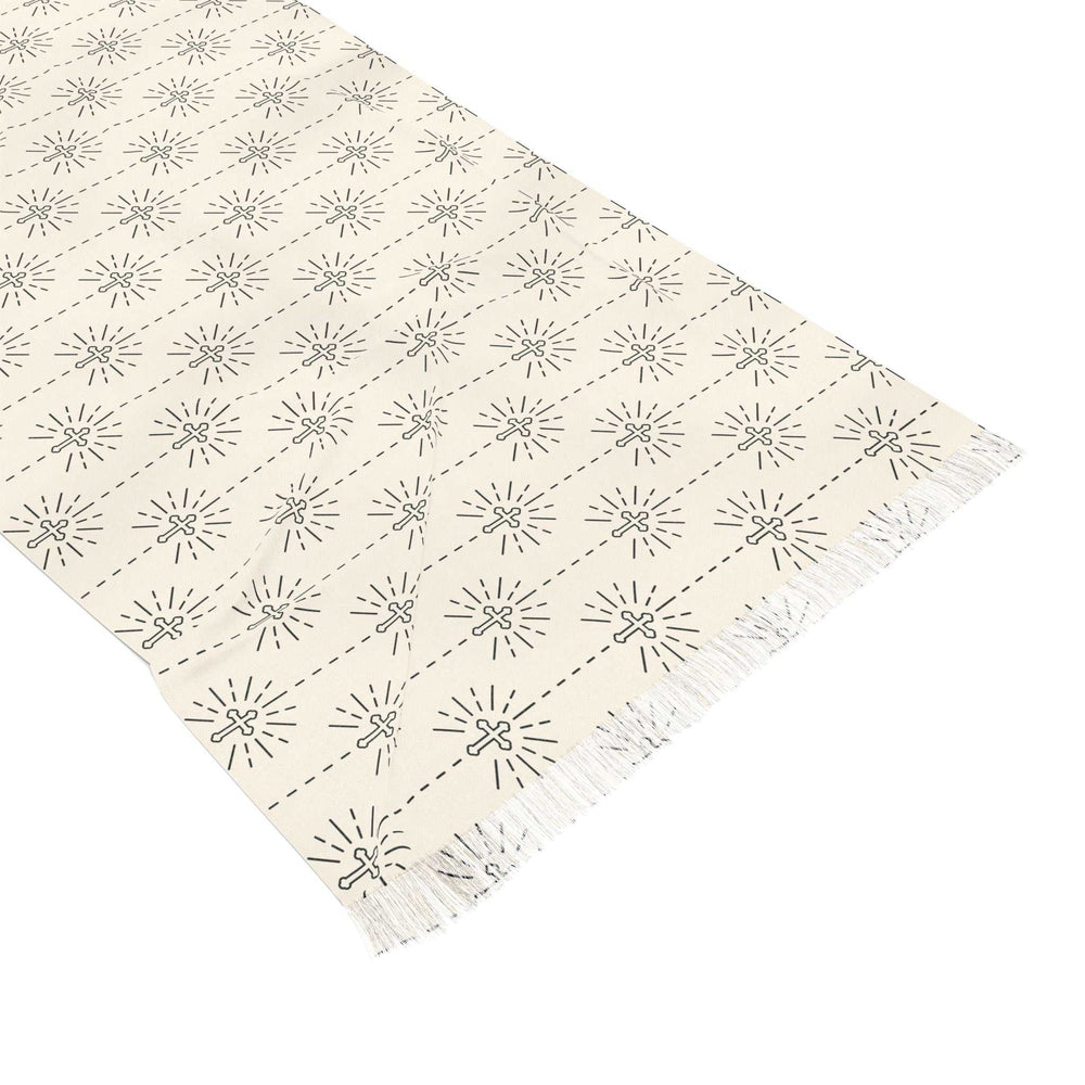 Christian Light Scarf with transparent, lightweight polyester fabric and intricate cross and light pattern design