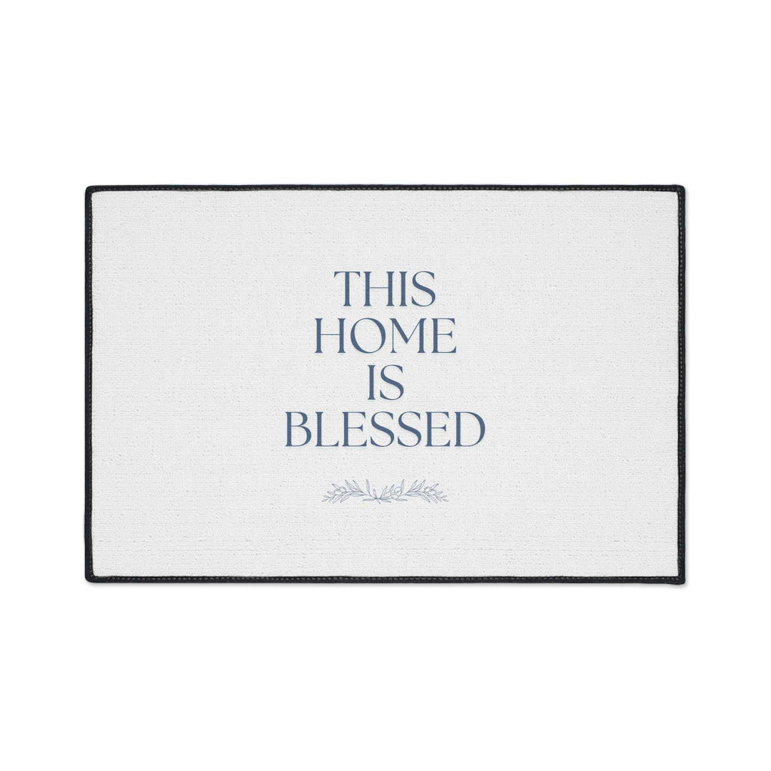 Blessed Home Floor Mat with non-slip backing and "This Home Is Blessed" text on white polyester surface
