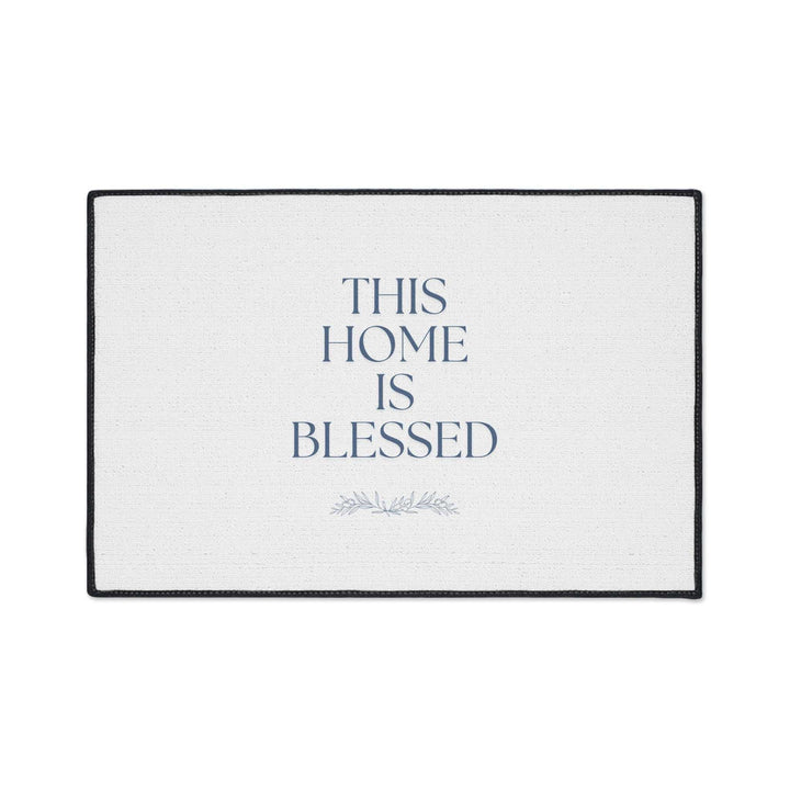 Blessed Home Floor Mat with non-slip backing and "This Home Is Blessed" text on white polyester surface