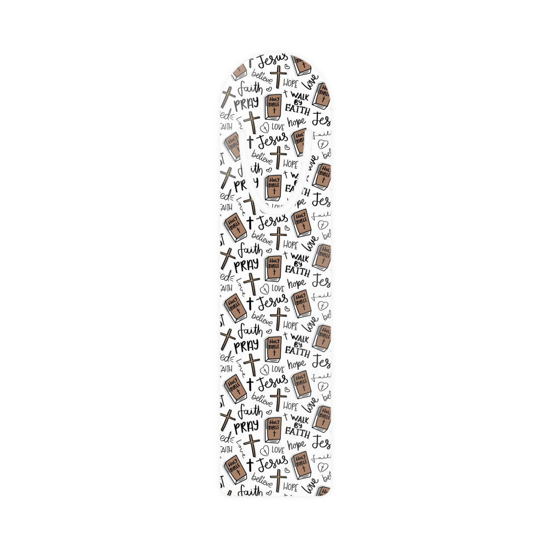 Christian pattern aluminum bookmark with faith and prayer symbols and motivational words