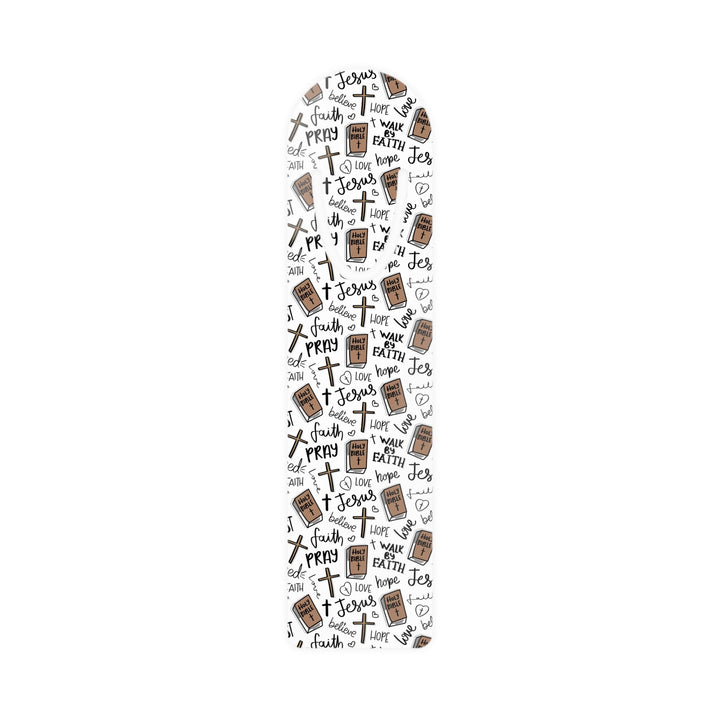 Christian pattern aluminum bookmark with faith and prayer symbols and motivational words