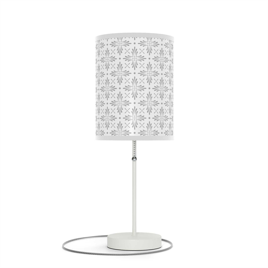 Christian Cross Lamp with white steel base and high-resolution printed shade featuring cross patterns, available in 10 trim colors, suitable for USA and Canada plugs.