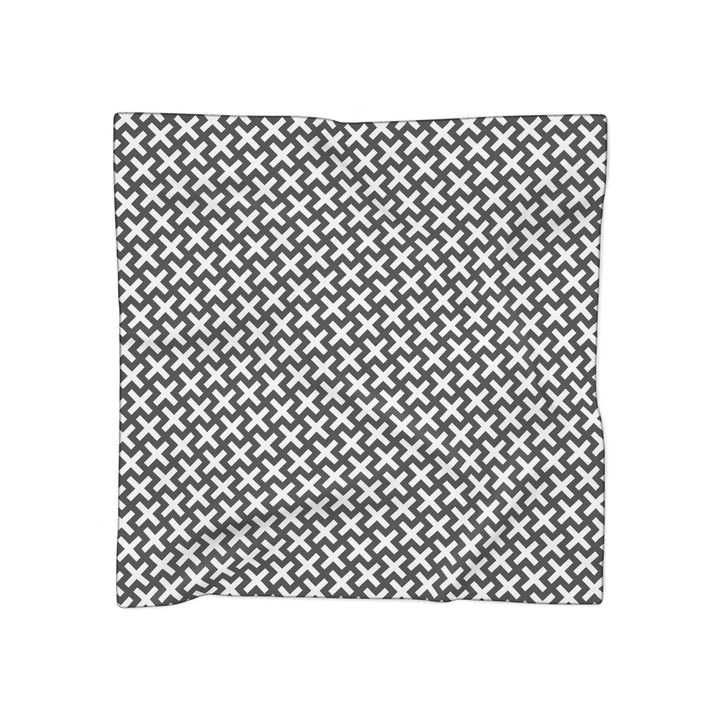 Christian Cross Poly Scarf with black and white cross pattern, lightweight sheer polyester fabric, square shape available in two sizes