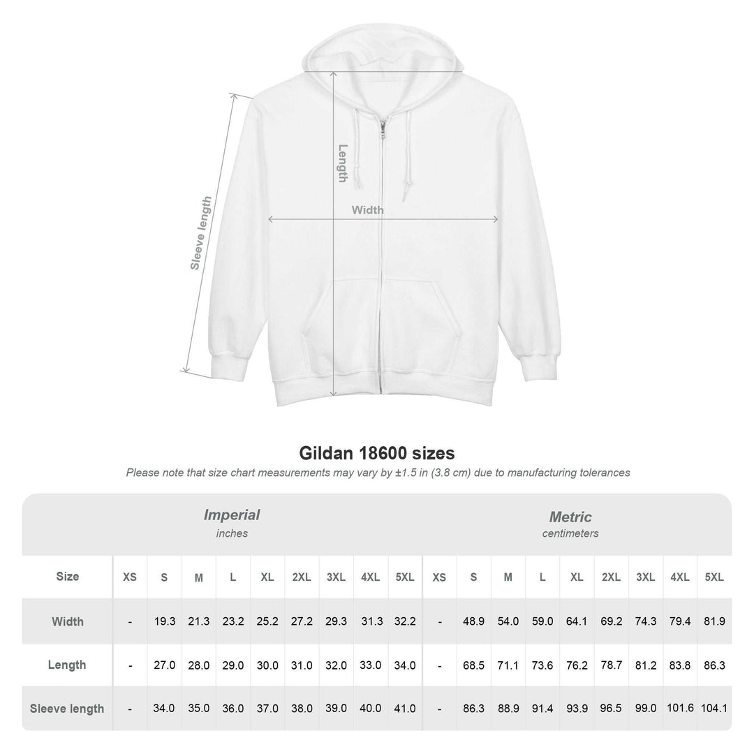 Africa zip hooded sweatshirt size chart