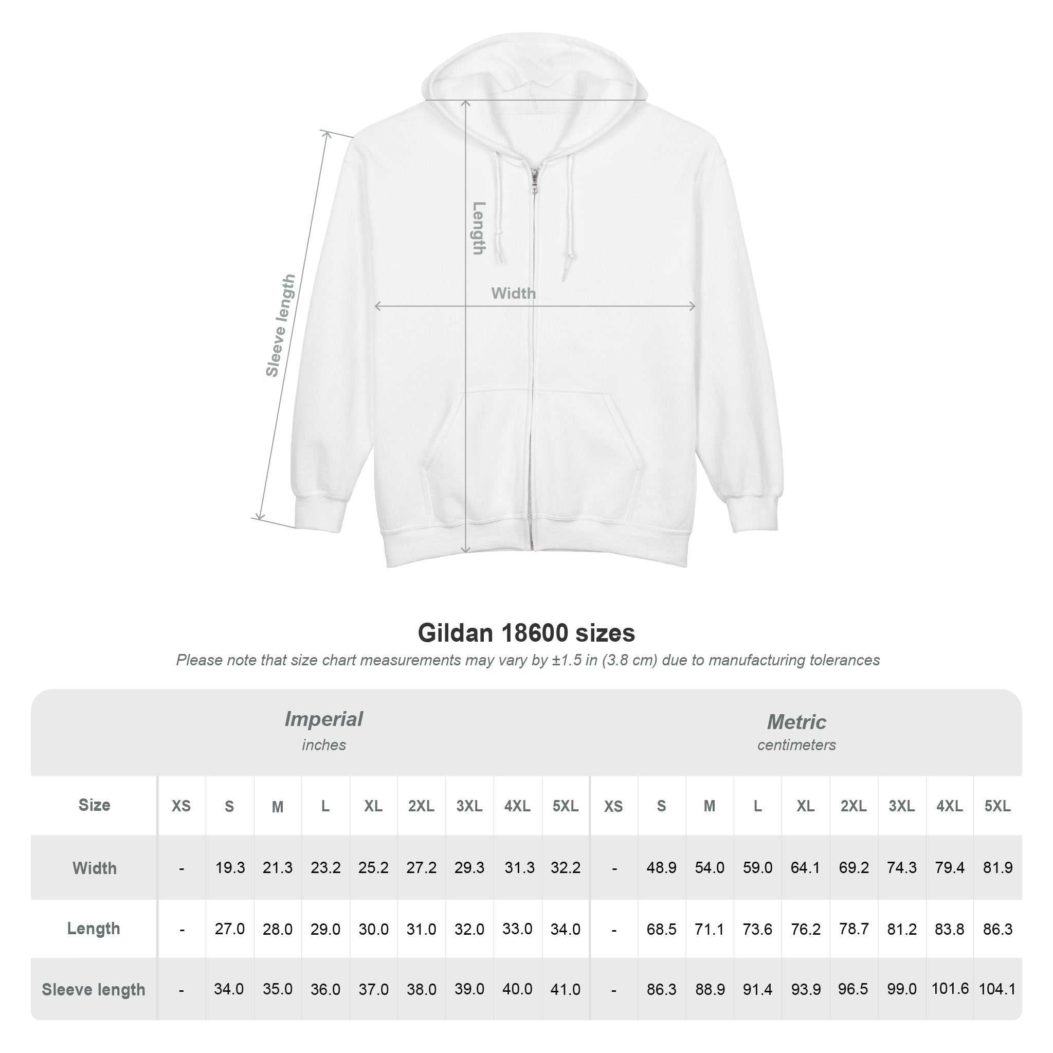 Africa zip hooded sweatshirt size chart