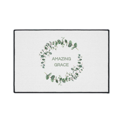 Amazing Grace Floor Mat with eucalyptus wreath design