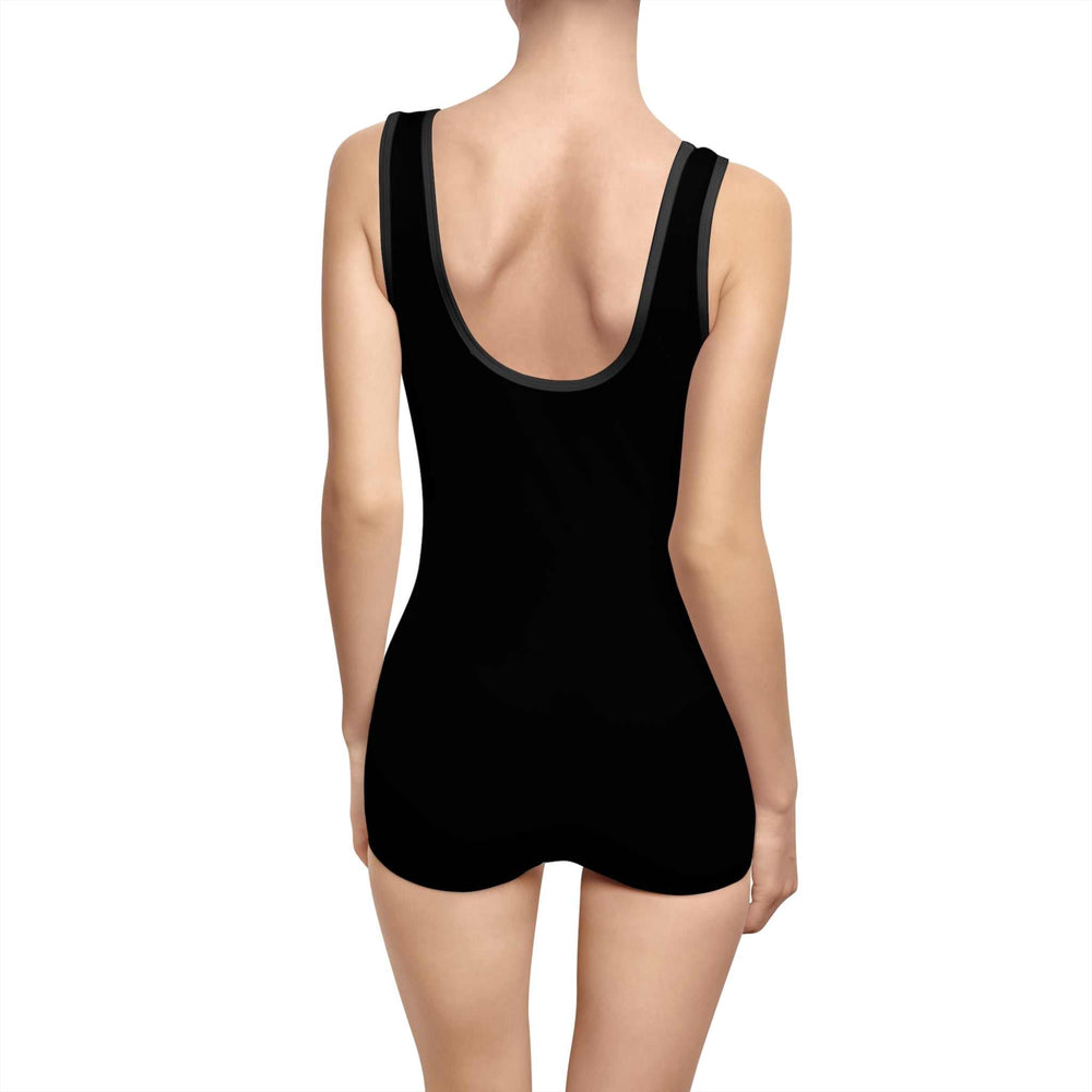 Back view of Love Swimsuit one-piece with deep U-shape neck