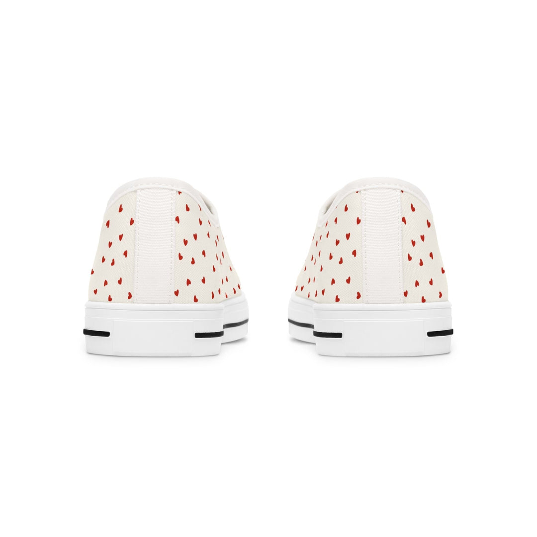 Back view of Women's Love Sneakers in white with red heart pattern