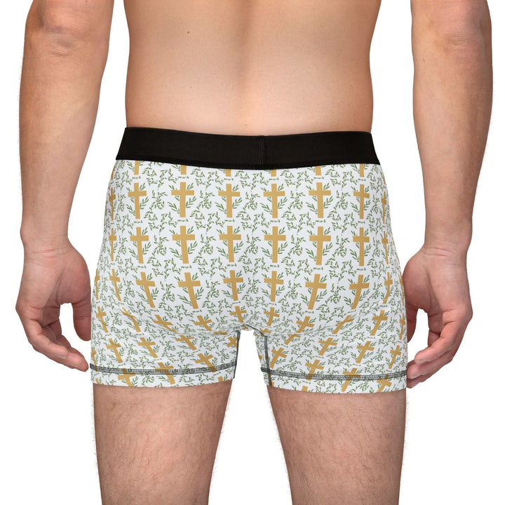 Back view of man wearing Golden Cross Men's Boxers with gold cross