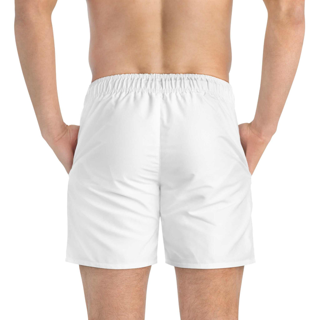 Back view of plain white John 316 swim trunks