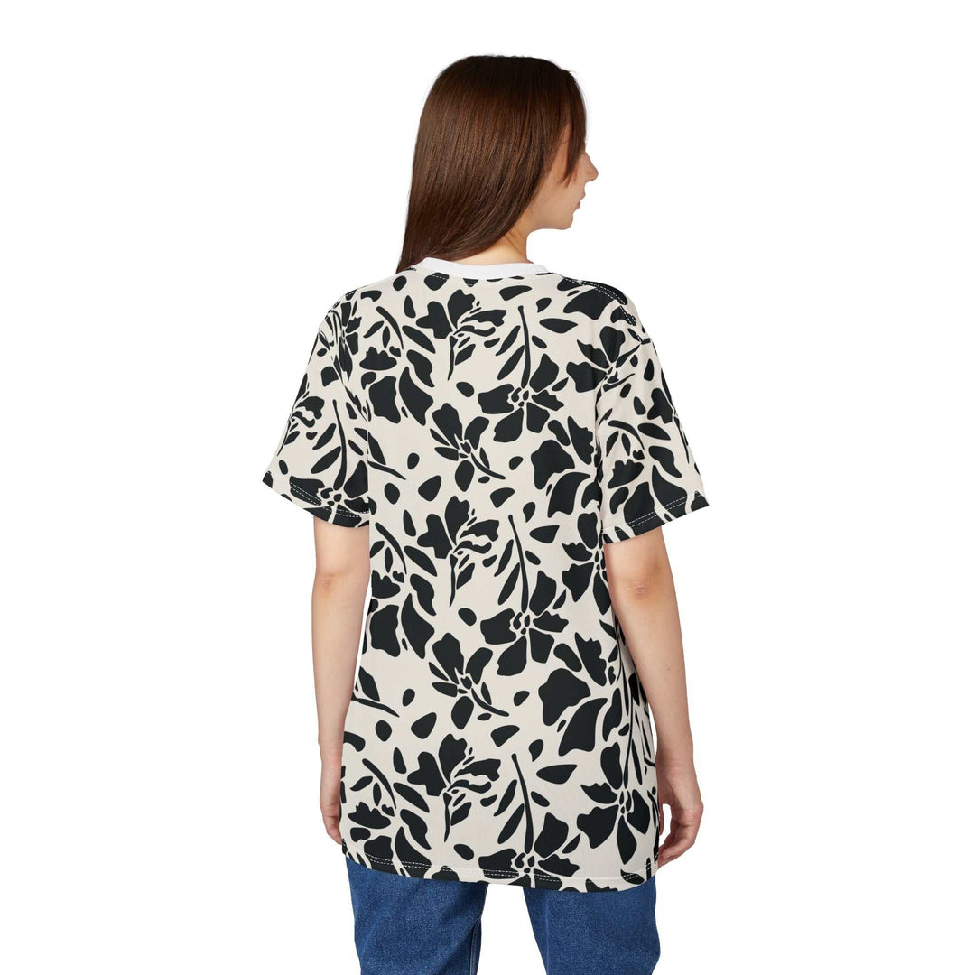 Back view of woman wearing Blessed Floral Pattern T-Shirt