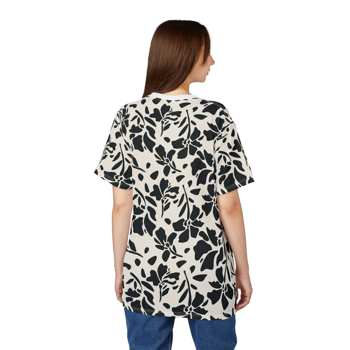 Back view of woman wearing Blessed Floral Pattern T-Shirt