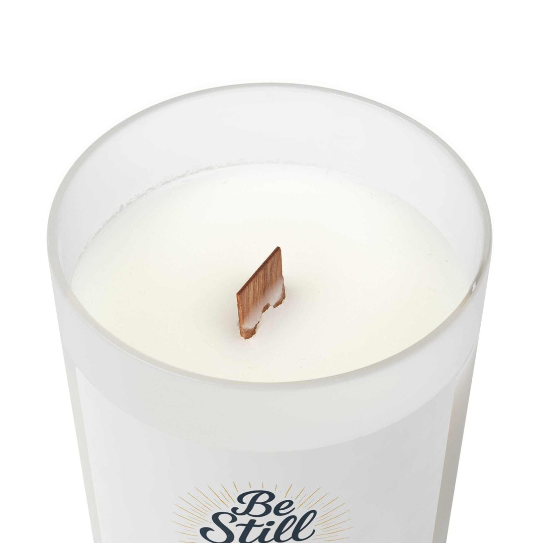 Be Still Glass Candle in frosted glass with natural off-white coconut soy wax