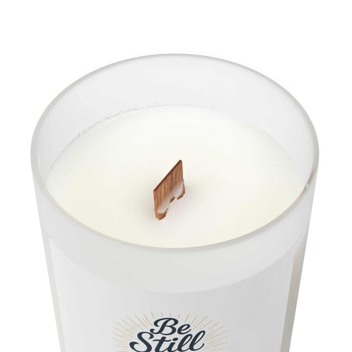 Be Still Glass Candle in frosted glass with natural off-white coconut soy wax