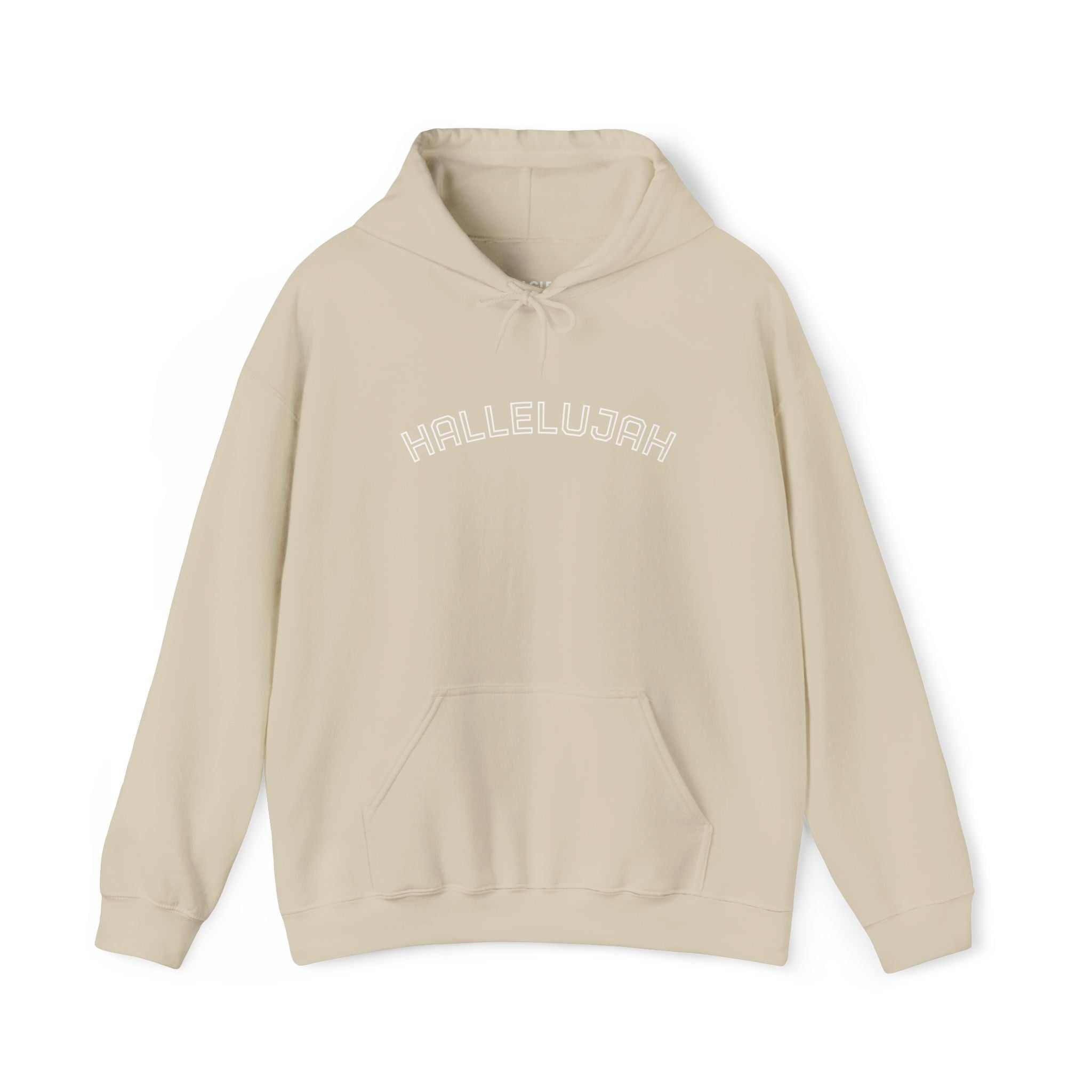 Beige Hallelujah Hoodie with kangaroo pocket