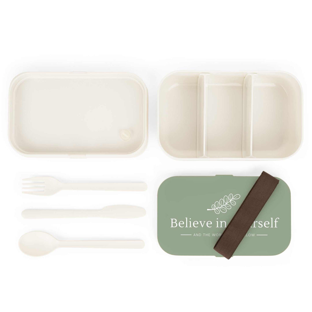 Bento lunch box with silicone tray, wooden lid, elastic band