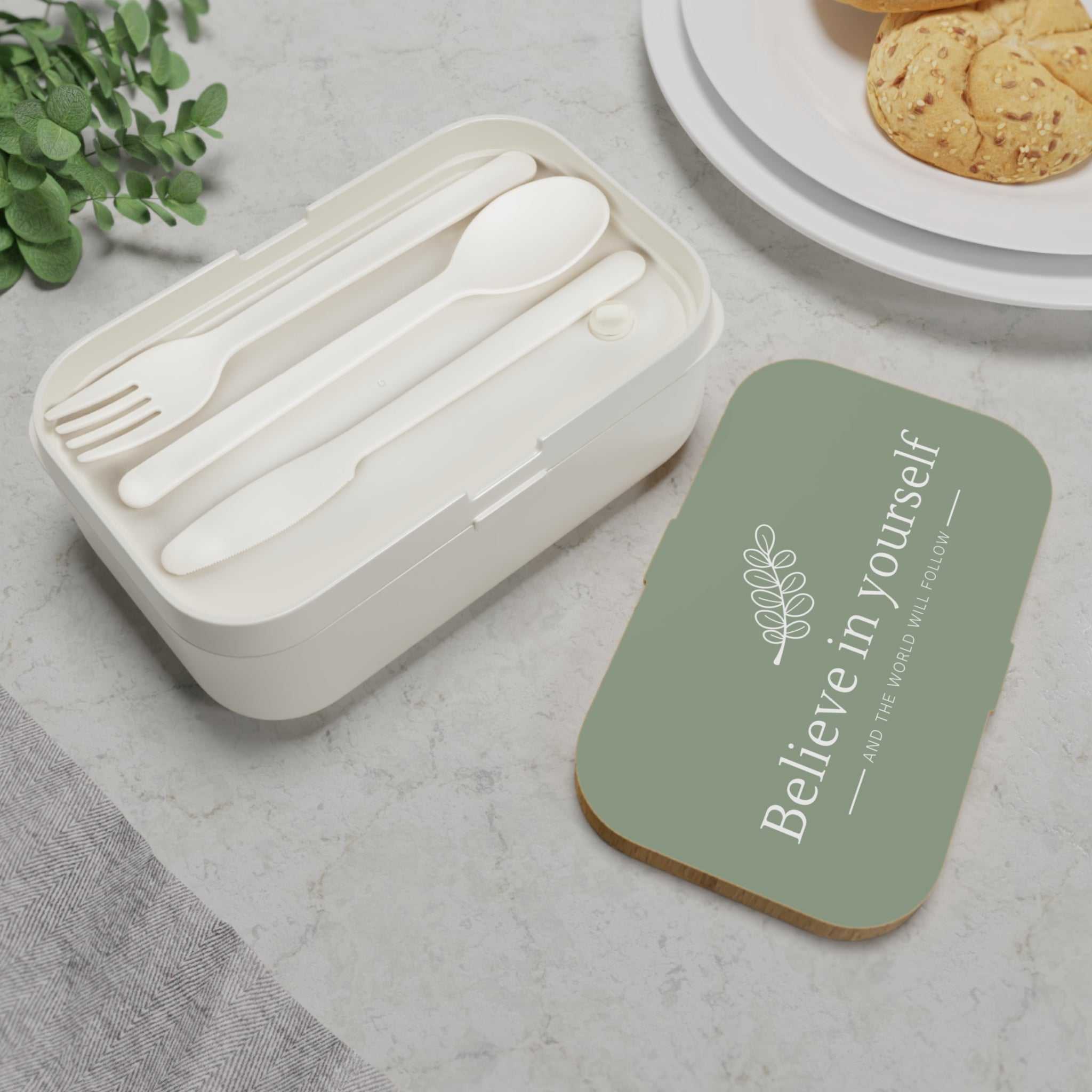 Bento lunch box with white silicone tray