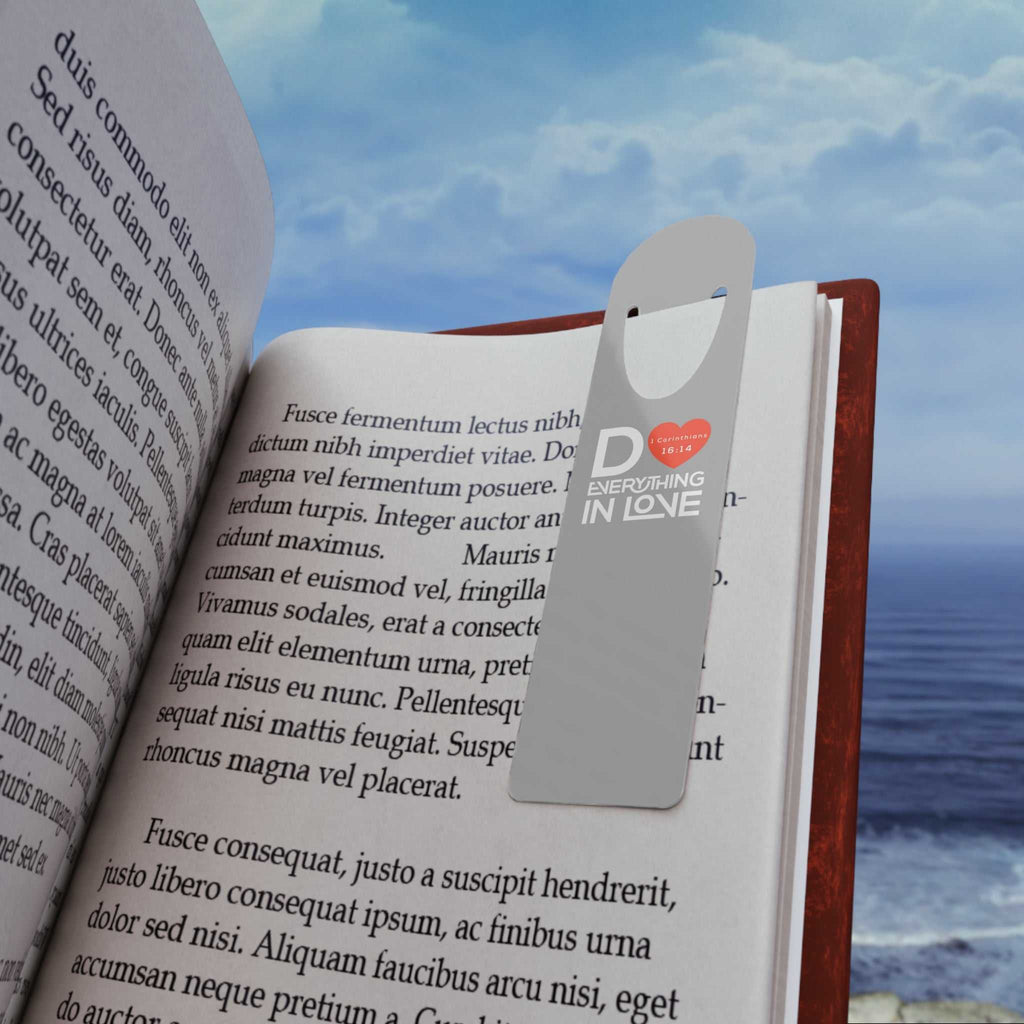Bible Quote Bookmark with a heart design and "Everything in Love" text