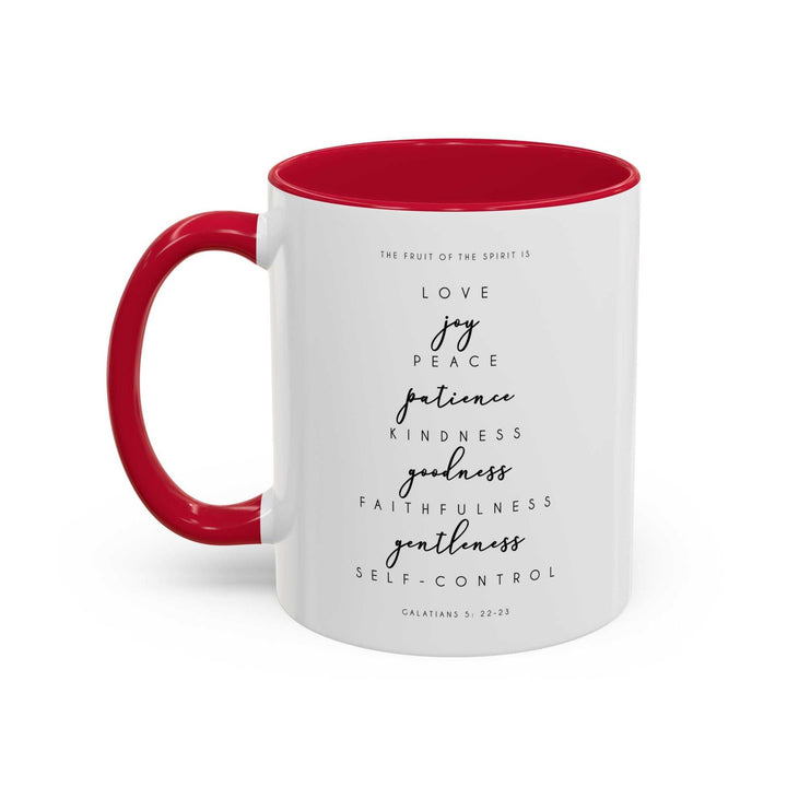 Bible Quote Mug with red handle and interior featuring Galatians 5:22-23