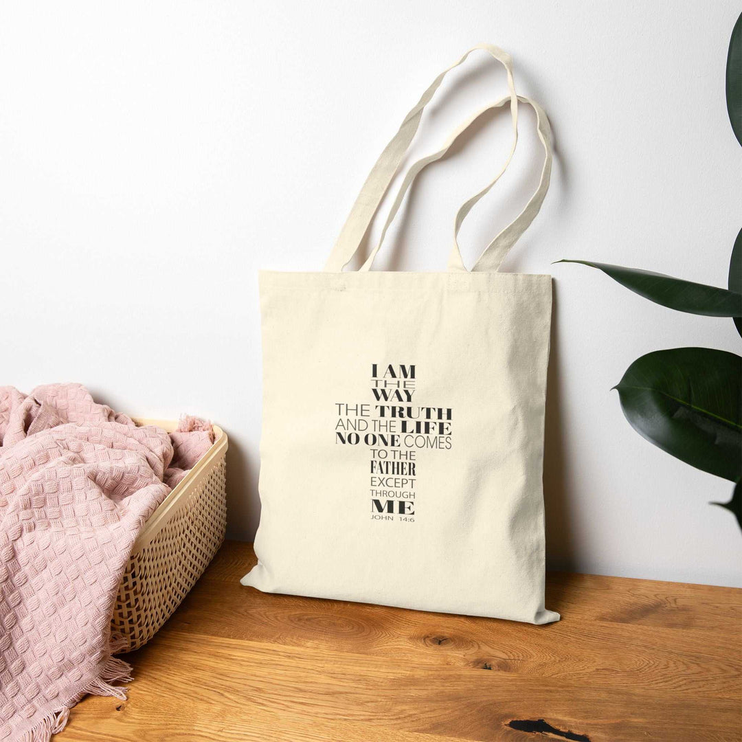 Bible Quote Tote Bag featuring a religious cross design
