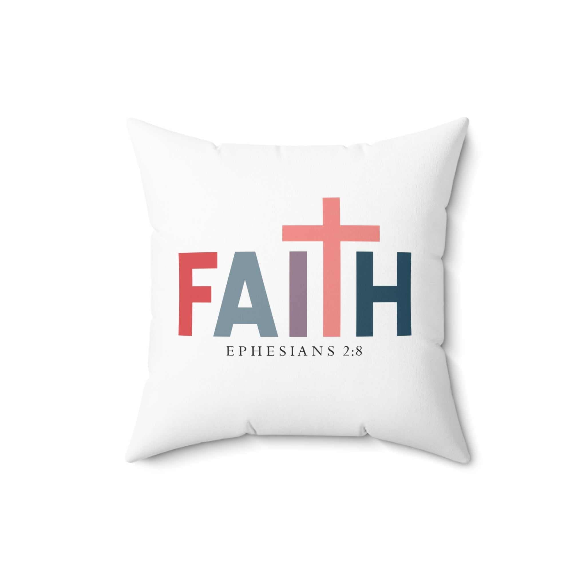 Bible verse pillow with FAITH and cross design, Ephesians 2:8 printed
