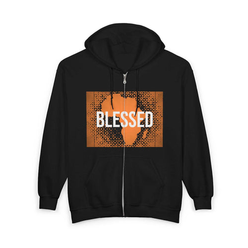 Black Africa Zip Hooded Sweatshirt with orange continent design