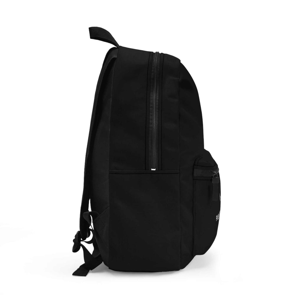 Black Beyond Limits backpack with adjustable shoulder straps and front zippered pocket, made of lightweight polyester for daily use and travel.