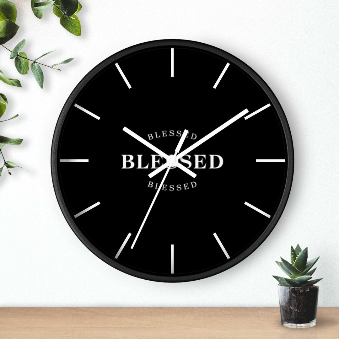 Black Blessed Wall Clock with white hands and markers