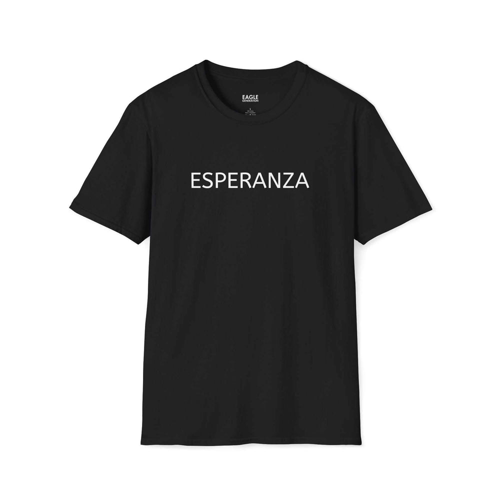 Black classic fit T-shirt with white "ESPERANZA" text, made of 100% ring-spun cotton.