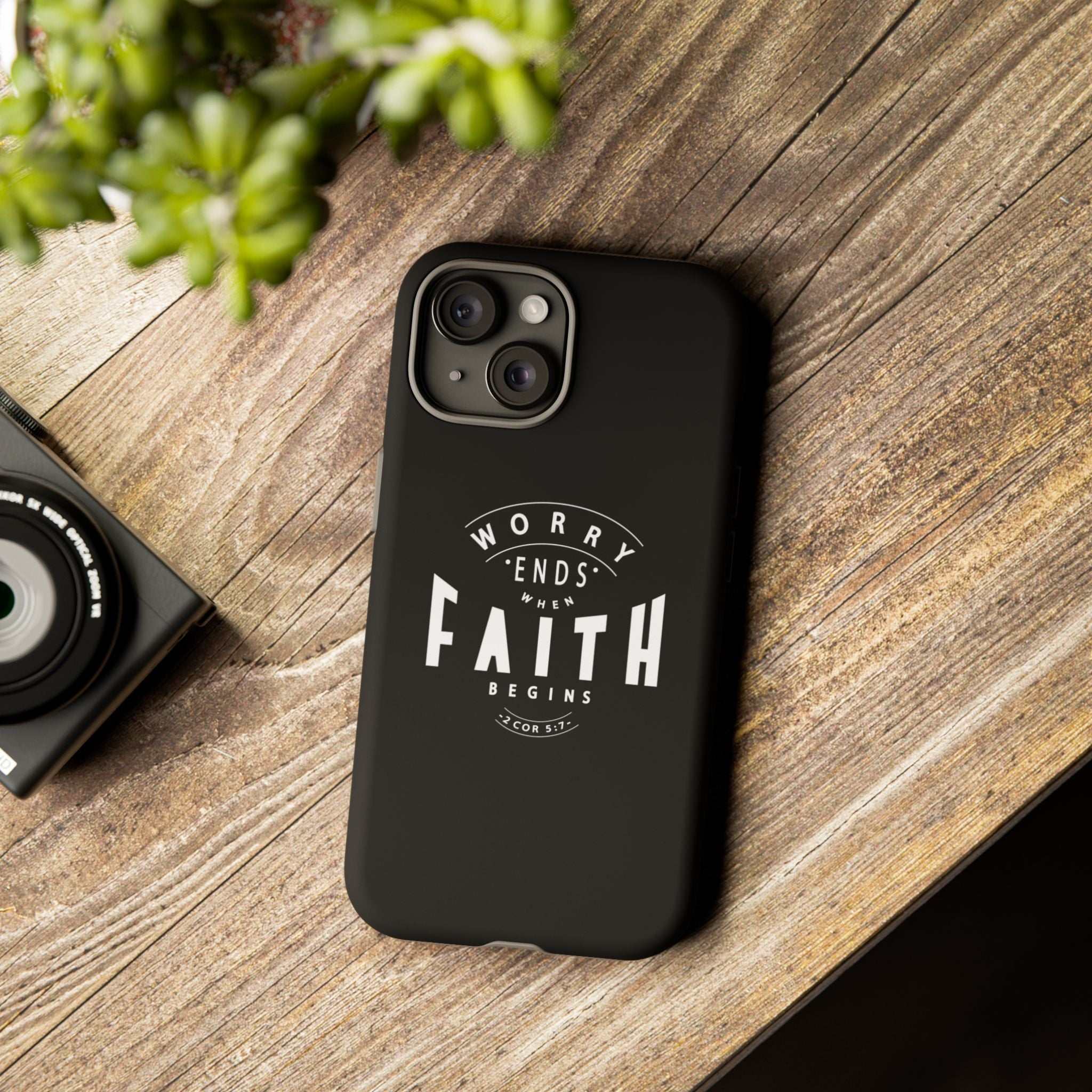 Black Faith Begins Phone Case with white text for iPhone