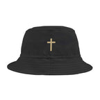 Black Faith Bucket Hat with gold cross design